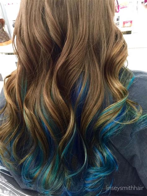 brunette with blue highlights|blue ends on brown hair.